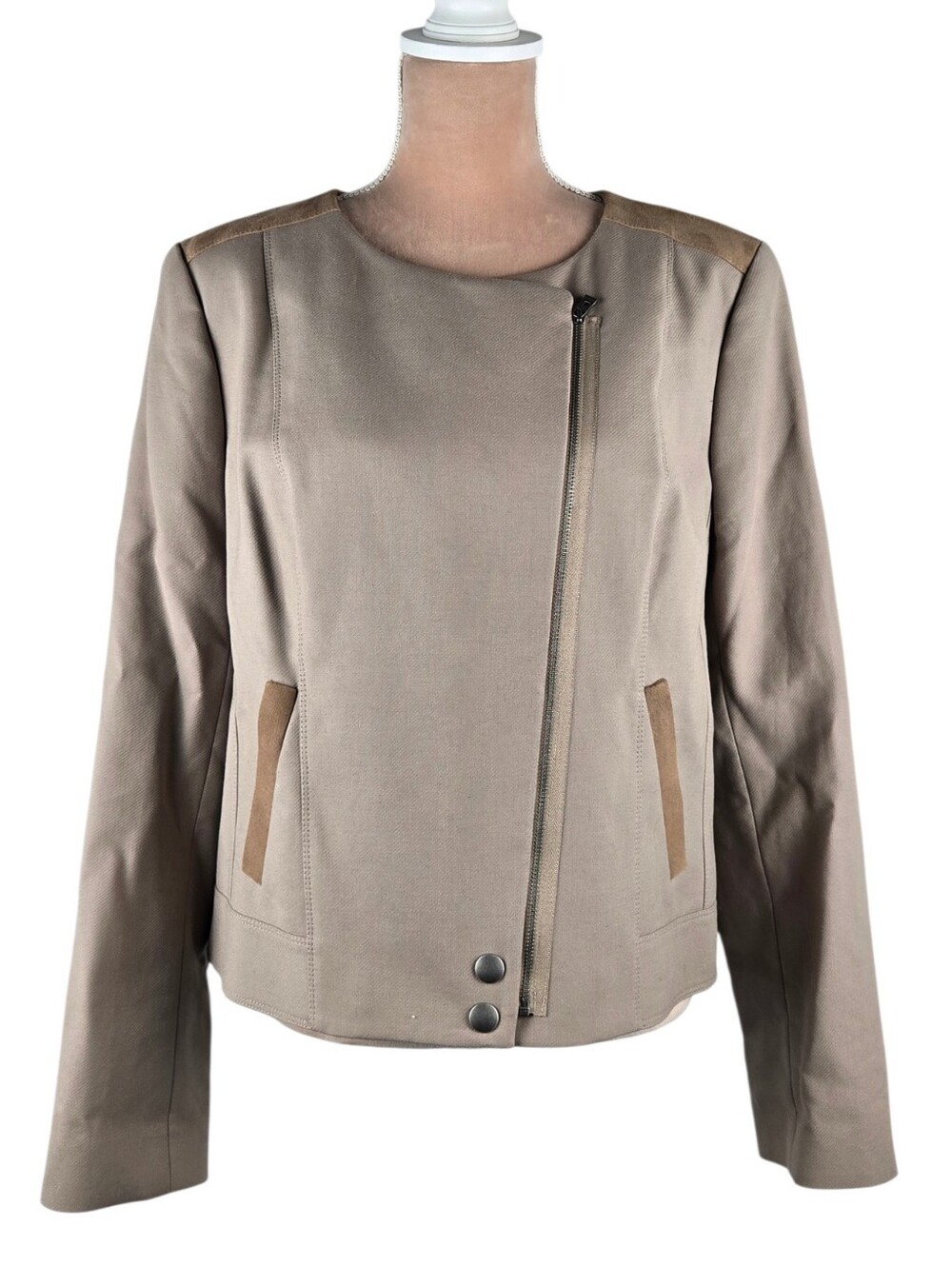 Classiques Entier Moto Jacket Suede Trim Asymmetric Zip Taupe XL